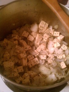 Saute tofu, onions and spices